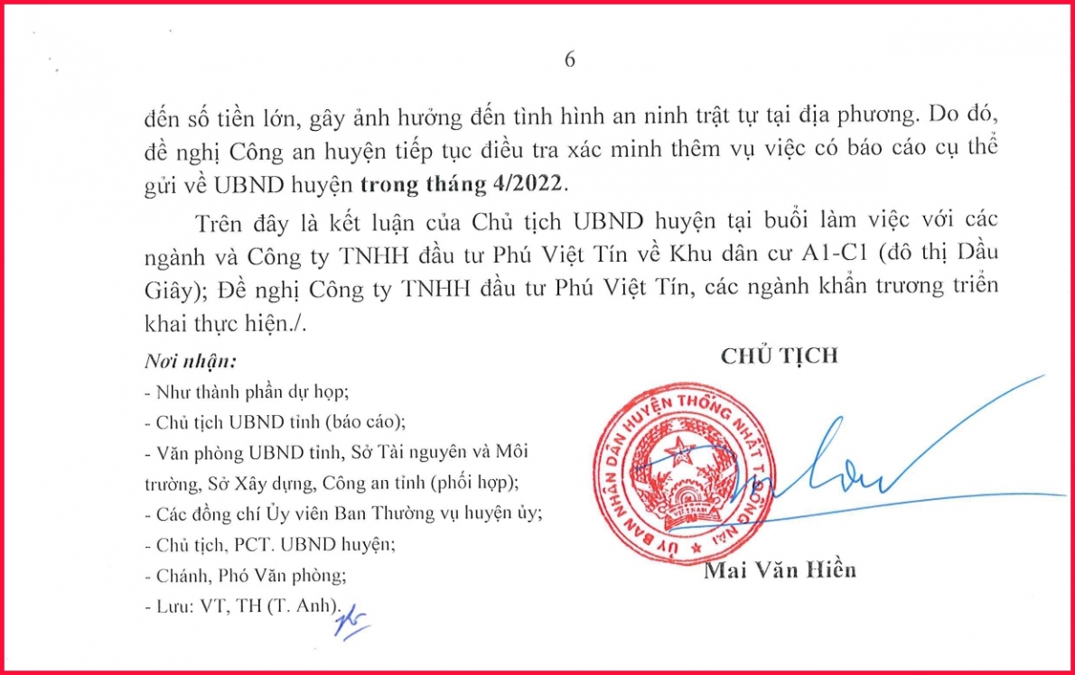 Về thực hiện Dự án Khu dân cư Al-Cl (đô thị Dầu Giây), tỉnh Đồng Nai: ​​​​​​​Cần xác minh làm rõ dấu hiệu lừa đảo, làm trái
