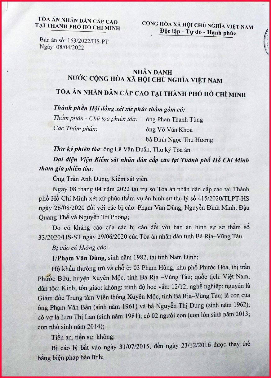 Vụ án Tham ô tài sản, Mua bán trái phép hóa đơn ở Trung tâm Viễn thông Xuyên Mộc: “Không đủ căn cứ để buộc tội Tham ô”