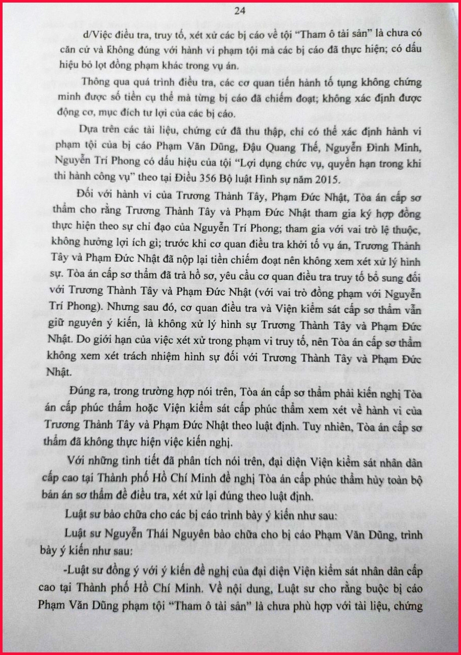 Vụ án Tham ô tài sản, Mua bán trái phép hóa đơn ở Trung tâm Viễn thông Xuyên Mộc: “Không đủ căn cứ để buộc tội Tham ô”