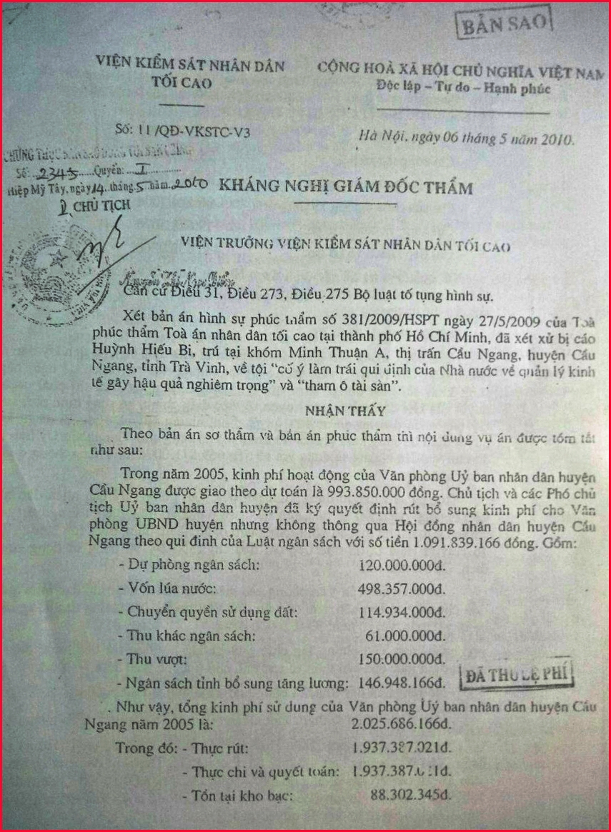 Huyện Cầu Ngang, tỉnh Trà Vinh: Tiếng kêu oan … như xé lòng của một cựu Bí thư Huyện ủy!