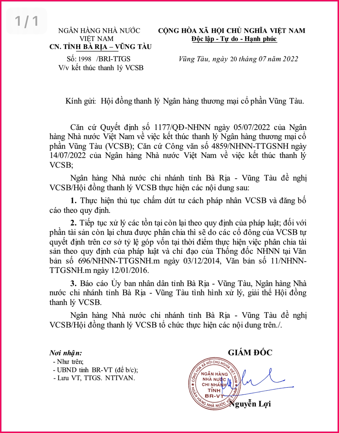 Kiến nghị thu hồi văn bản của Chi nhánh Ngân hàng Nhà nước tỉnh và Quyết định của Thống đốc NHNN Việt Nam