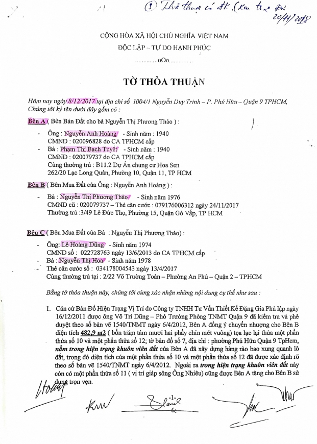 Tờ thỏa thuận lập ngày 8/12/2017