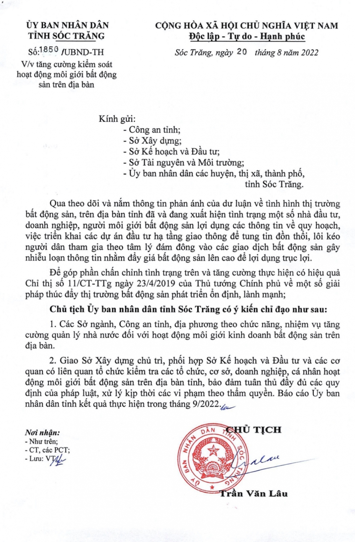 Chủ tịch tỉnh Sóc Trăng chỉ đạo kiểm soát hoạt động môi giới bất động sản