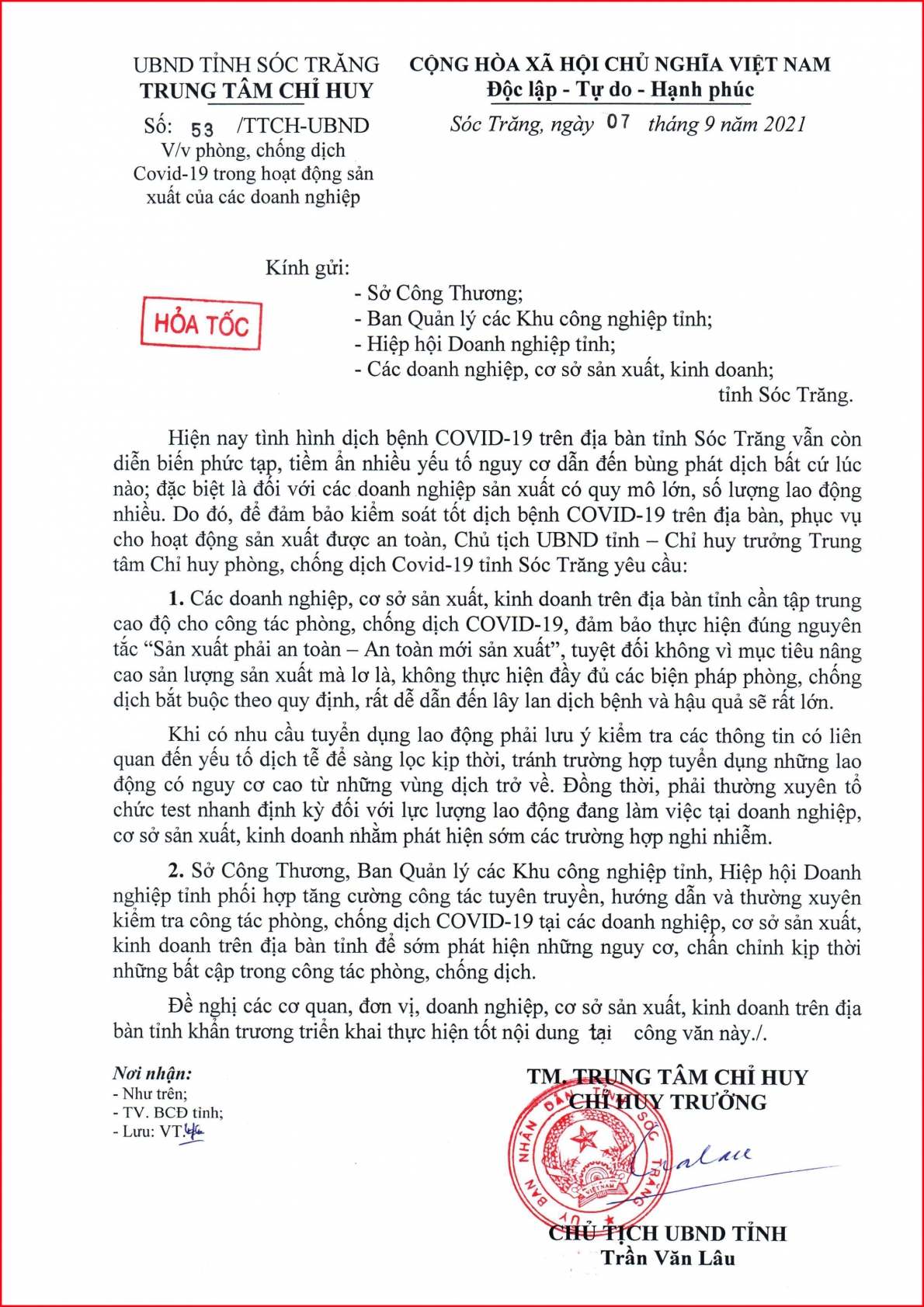 Tỉnh Sóc Trăng: Phòng, chống dịch Covid-19 trong hoạt động sản xuất của các doanh nghiệp