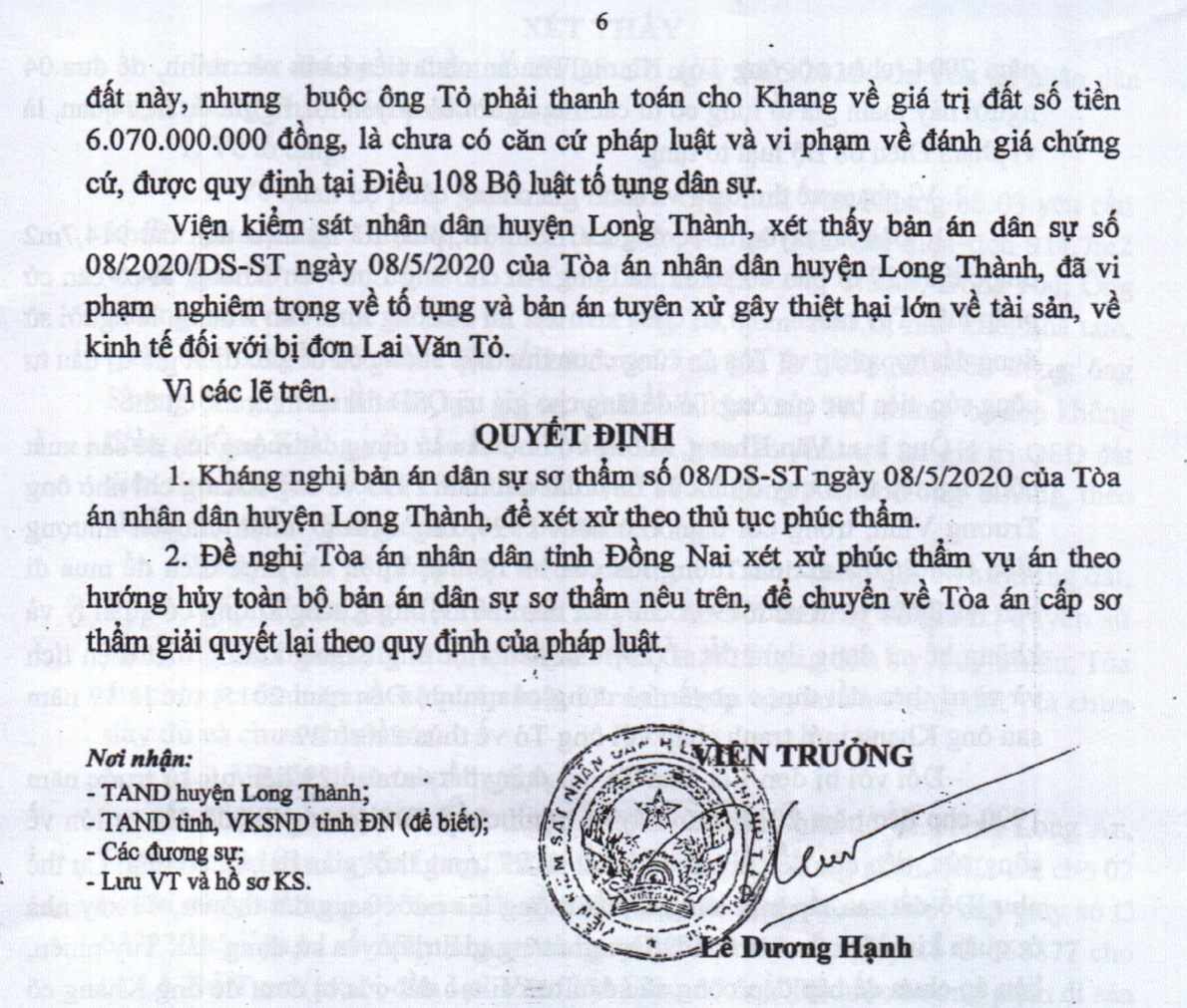 Tỉnh Đồng Nai: Nhiều cơ sở để nguyên đơn kháng cáo bổ sung đối với bản án của TAND huyện Long Thành!