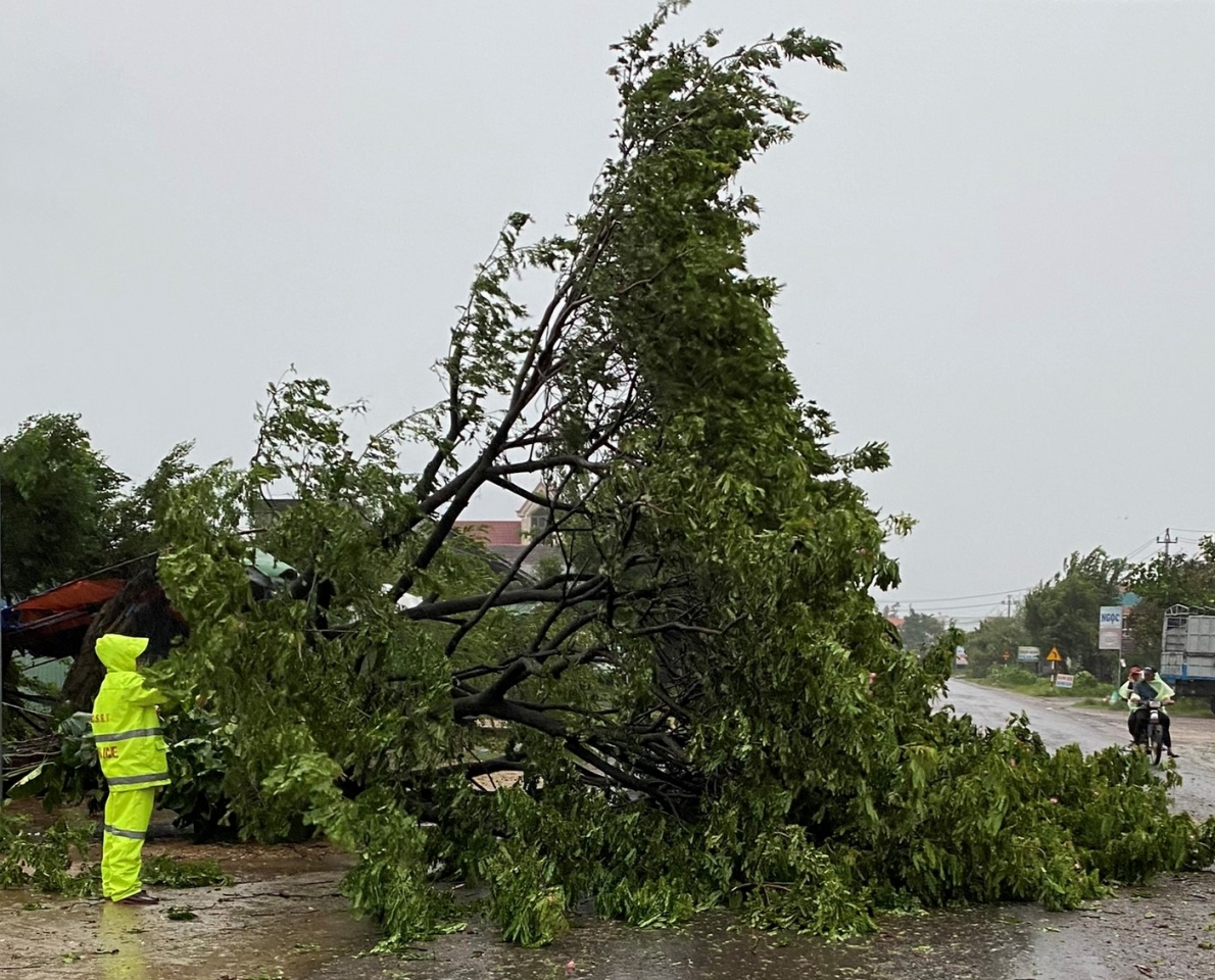 Phòng CSGT Công an tỉnh Bình Định: Đội mưa giải phóng đường sau bão