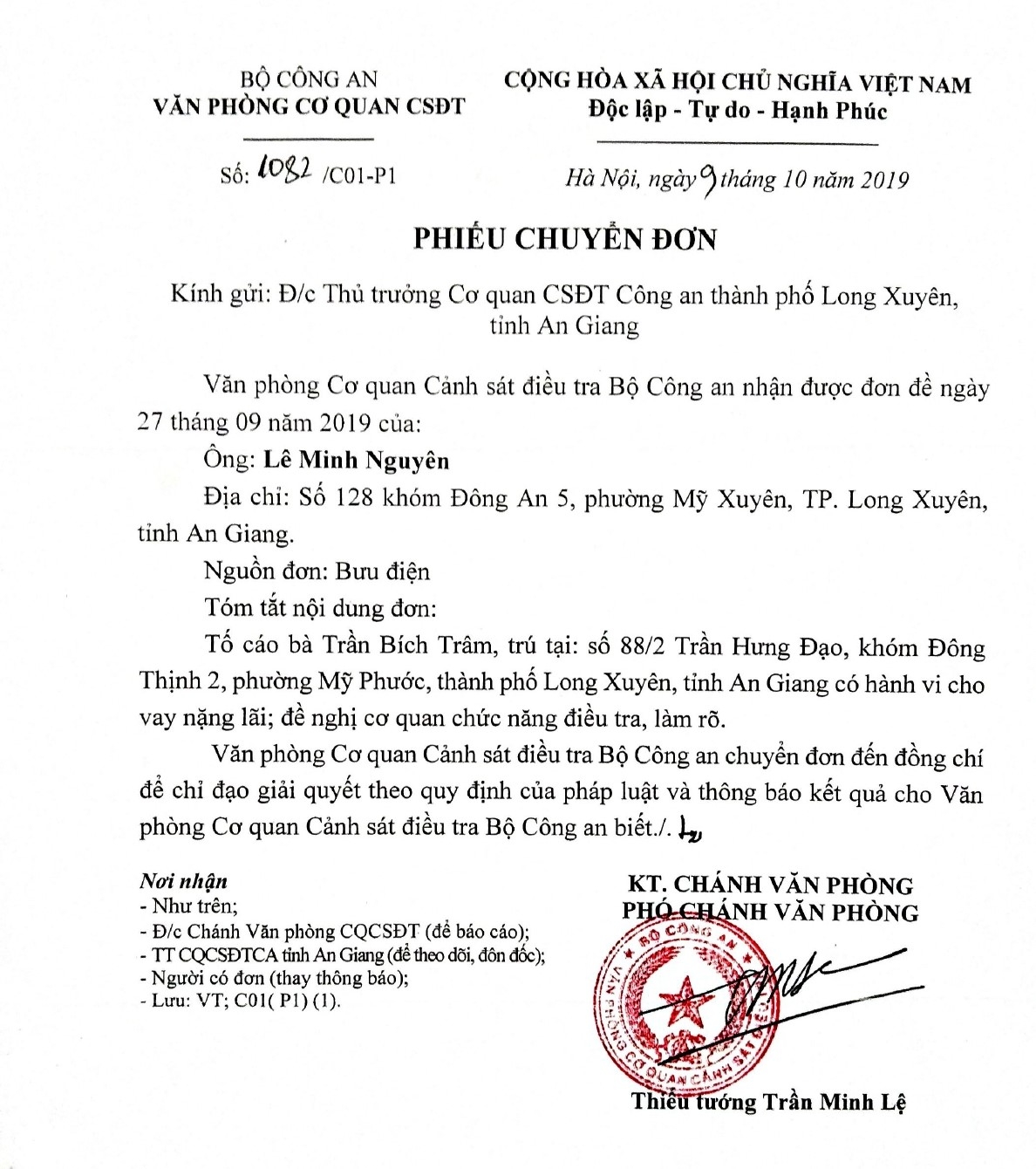 Sao chưa xử lí, kết luận về tố cáo hành vi cho vay nặng lãi?