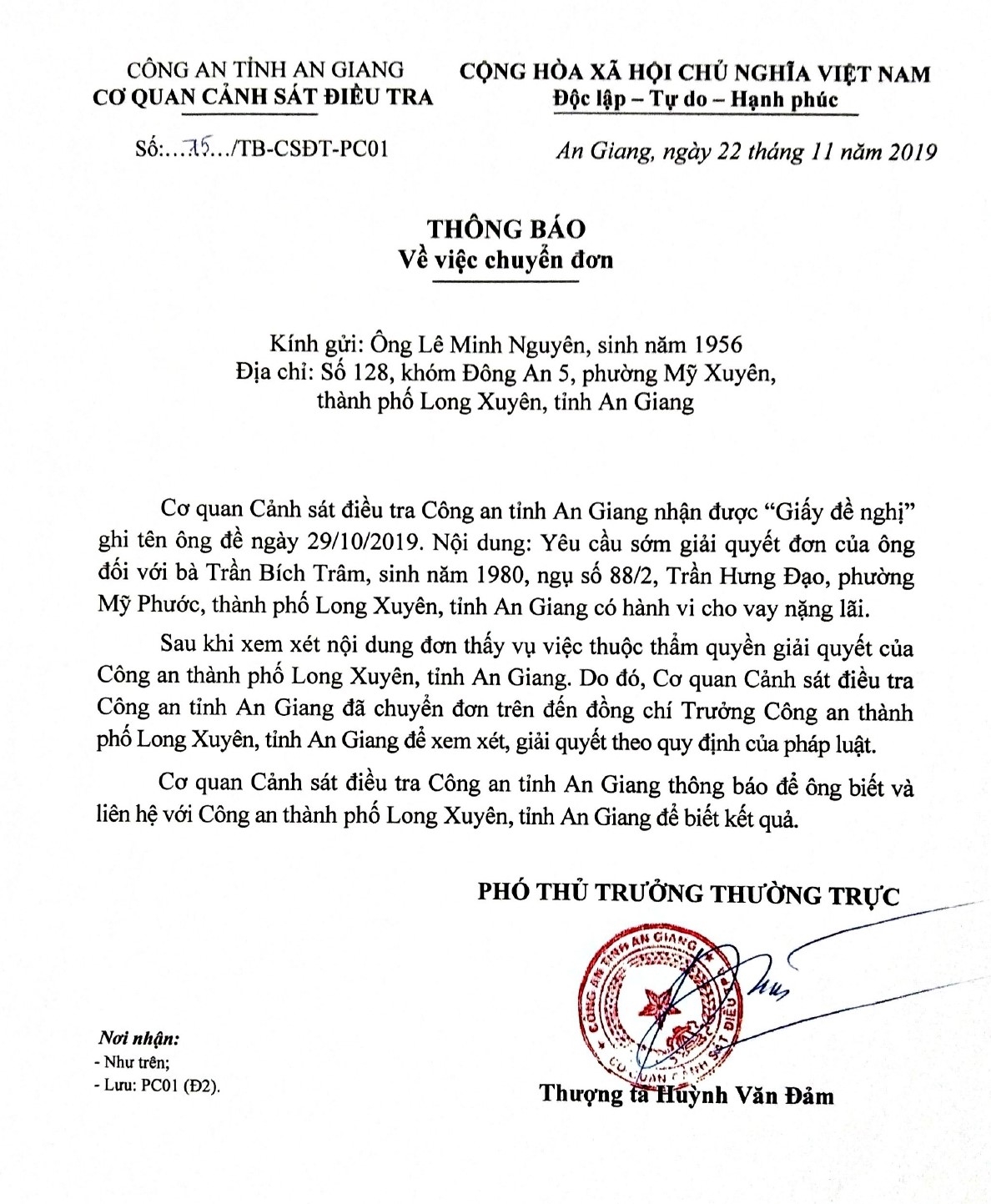 Sao chưa xử lí, kết luận về tố cáo hành vi cho vay nặng lãi?