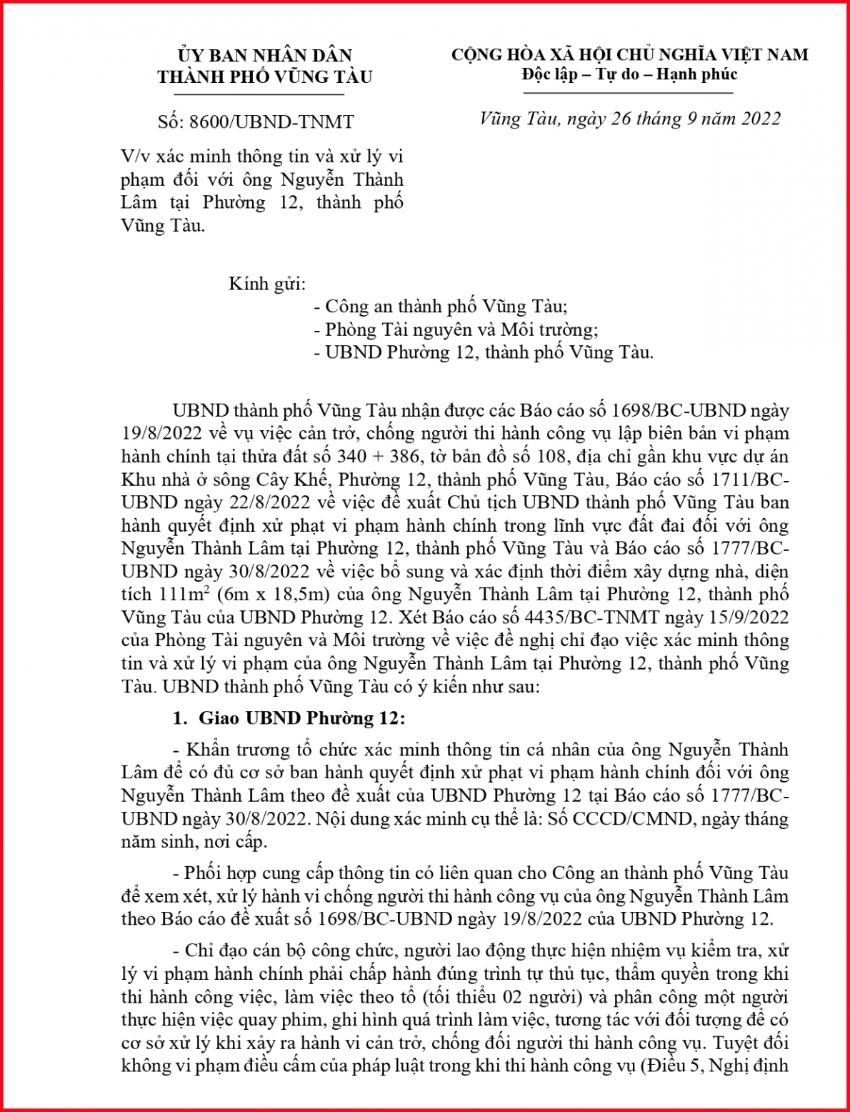 Đại gia Lê Ân tiếp tục phản ánh ông Nguyễn Thành Lâm chiếm đất xây nhà trên đất hợp pháp của VCSB