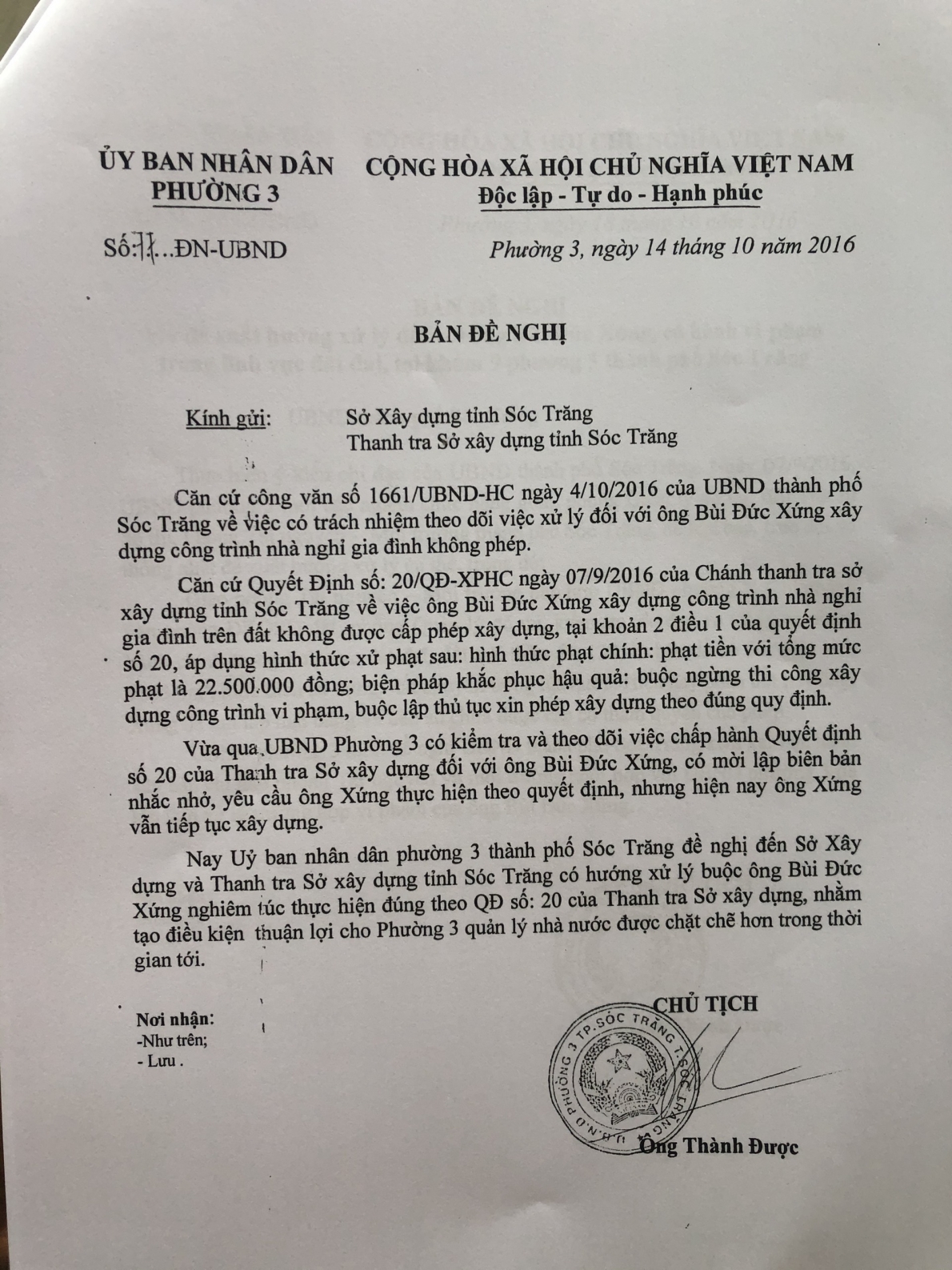 TP Sóc Trăng, tỉnh Sóc Trăng: Công trình xây dựng trái phép, sao xử phạt … cho tồn tại (?!)
