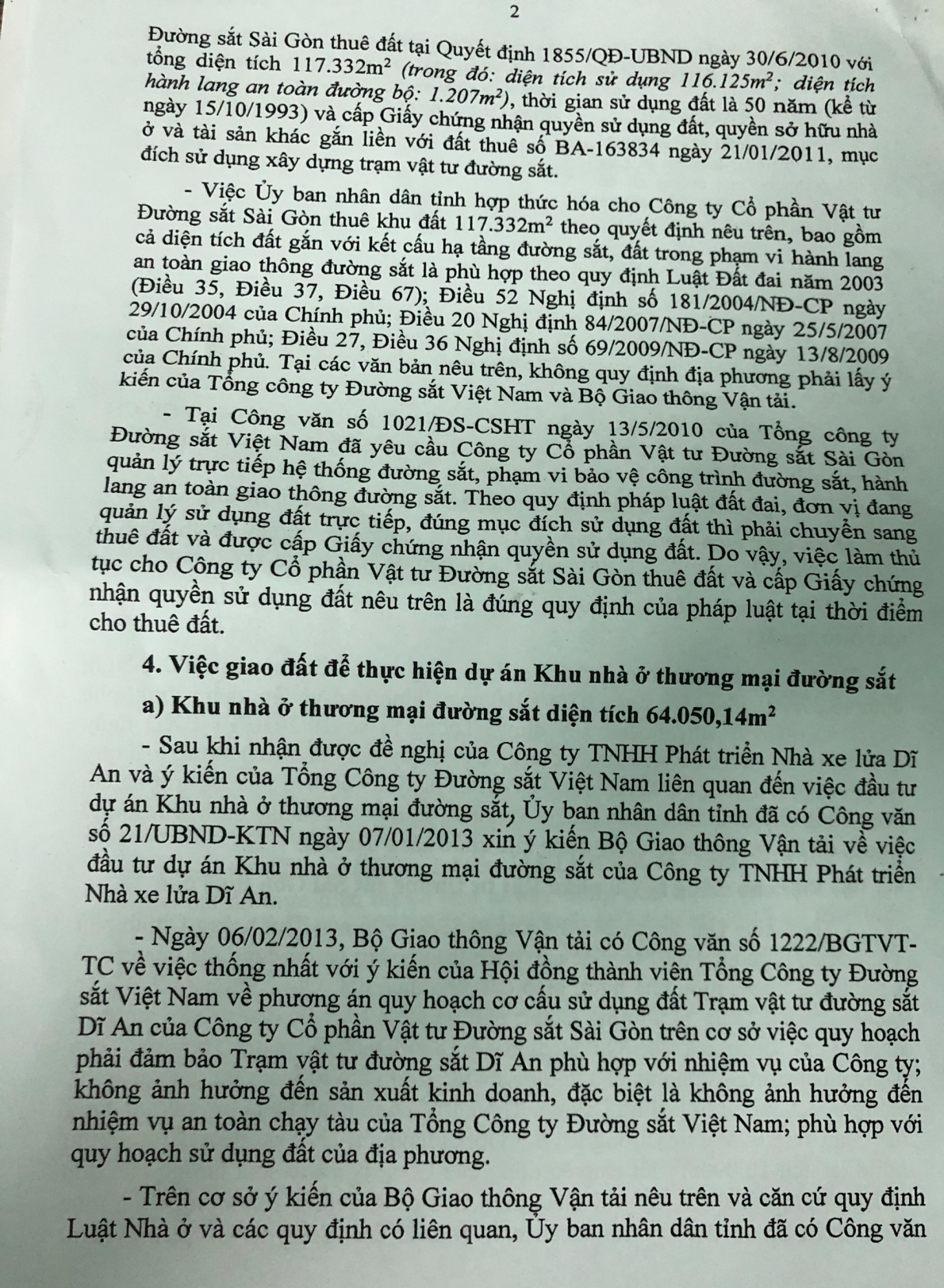 Dự án Khu nhà ở thương mại đường sắt Dĩ An: UBND tỉnh Bình Dương kiến nghị Thủ tướng Chính phủ xem xét, chỉ đạo