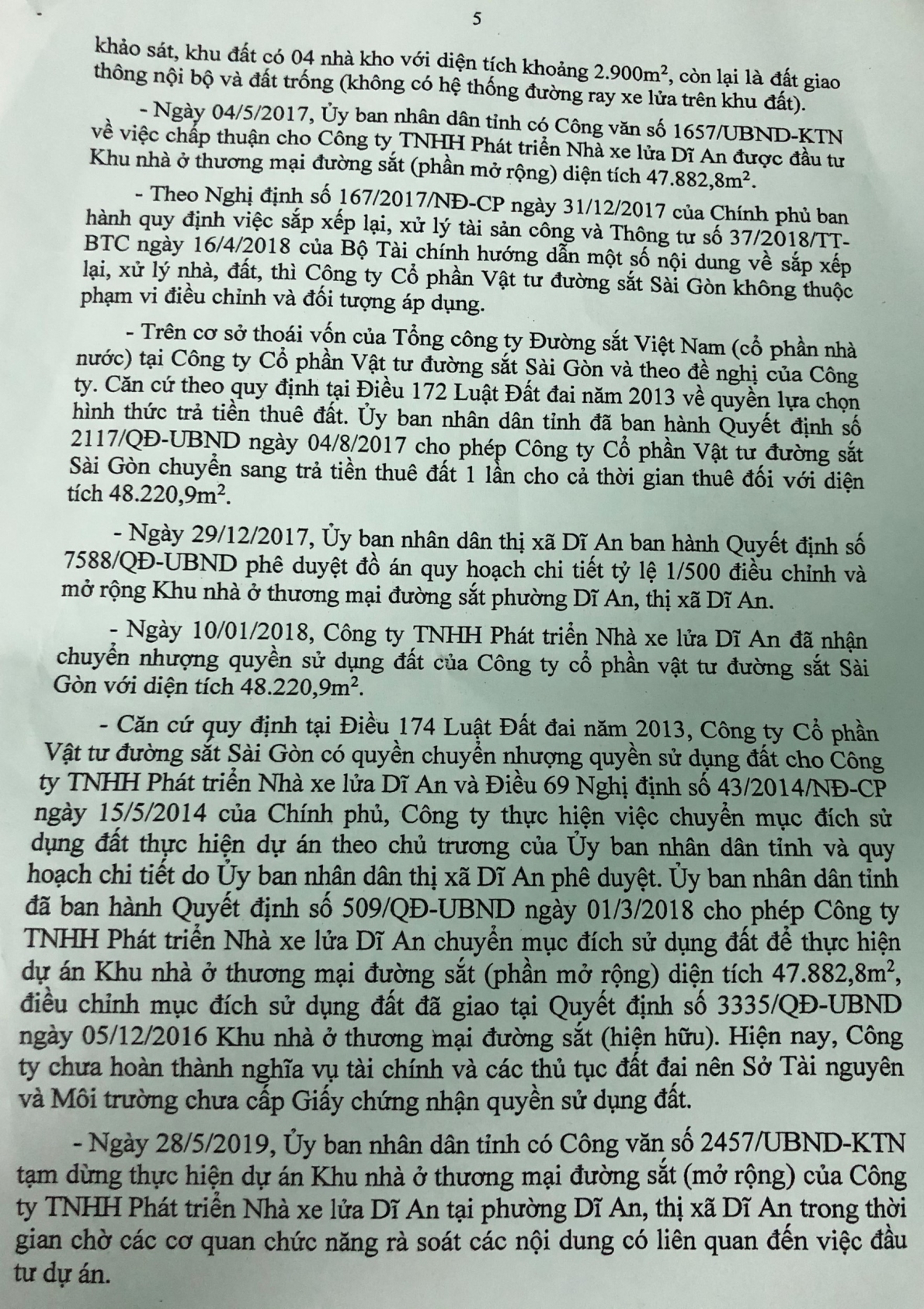 Dự án Khu nhà ở thương mại đường sắt Dĩ An: UBND tỉnh Bình Dương kiến nghị Thủ tướng Chính phủ xem xét, chỉ đạo