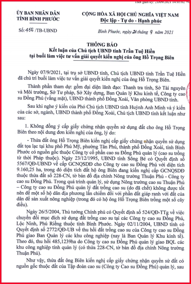 Tỉnh Bình Phước: Liệu có uẩn khúc trong việc từ chối cấp Giấy chứng nhận quyền sử dụng đất?