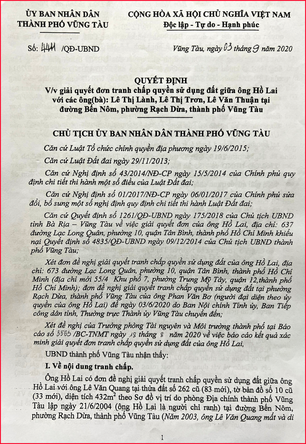 Cho rằng ban hành quyết định trái luật, công dân kiện Chủ tịch UBND TP Vũng Tàu ra Tòa