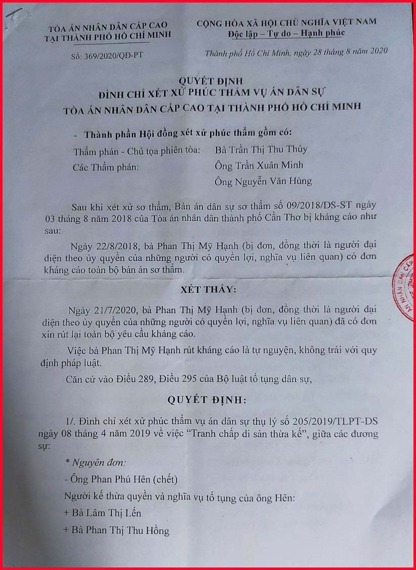 ​​​​​​​Trông chờ một quyết định giám đốc thẩm khách quan, đúng pháp luật!
