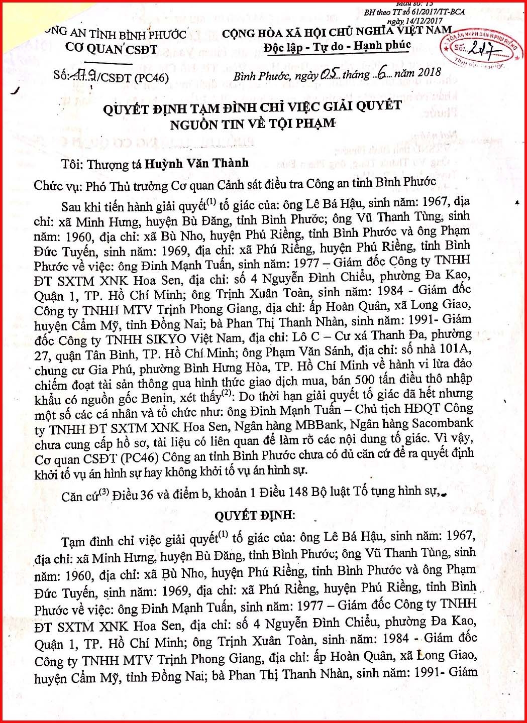 Tỉnh Bình Phước: Bị lừa mất hàng chục tỉ đồng, vợ qua đời vì uất ức!