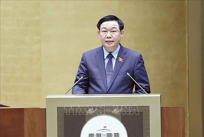 Chủ tịch Quốc hội Vương Đình Huệ phát biểu. Ảnh: Doãn Tấn/TTXVN