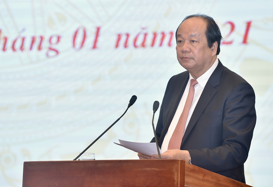 Bộ trưởng, Chủ nhiệm VPCP Mai Tiến Dũng phát biểu tại họp báo. Ảnh: VGP/Nhật Bắc