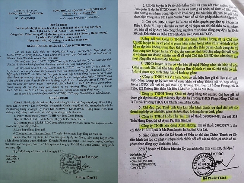 Bị đề nghị cấm thầu nhưng Công ty Xuân Hương vẫn trúng Gói thầu Chỉnh trang đô thị trung tâm huyện Ia Pa có giá 4,252 tỉ đồng và  sở KH&ĐT tỉnh Gia Lai có văn bản đề nghị  cấm thầu đối với Công ty Xuân Hương.