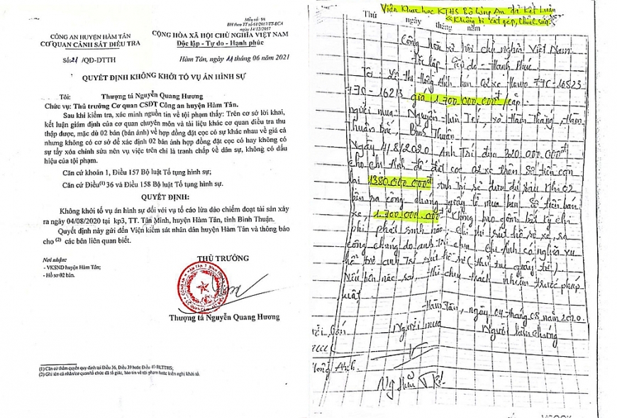 Quyết định không khởi tố vụ án hình sự số 21/QĐ-ĐTTH ngày 11/6/2021 và Giấy ông Trí quay, chụp gửi cho ông Trọng được C09 Bộ Công an giám định “không bị cắt ghép, chỉnh sửa”.