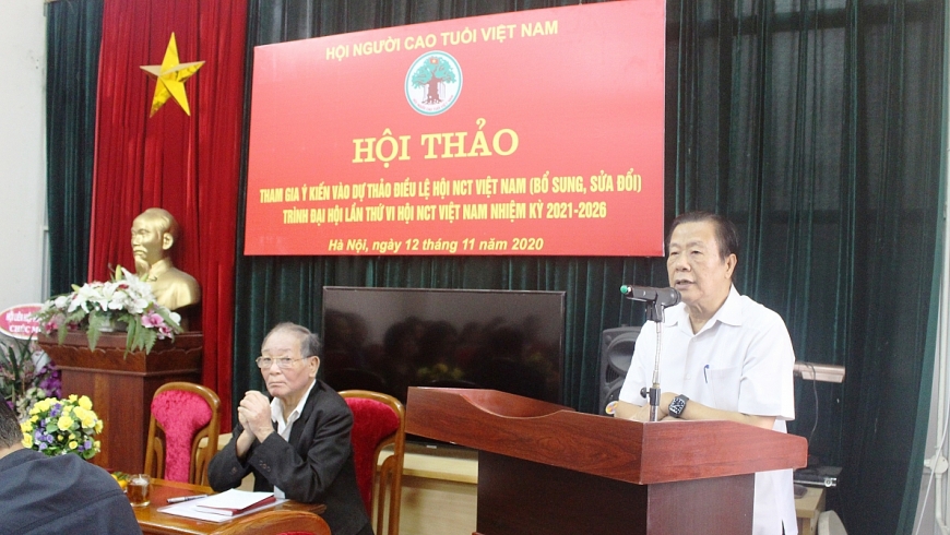 Phó Chủ tịch Thường trực TƯ Hội NCT Việt Nam Đàm Hữu Đắc phát biểu tại Hội nghị 	Ảnh Lê Thành